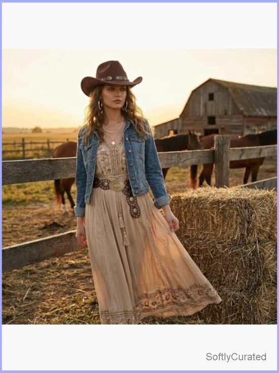Western Cowgirl Hat Belt Earrings Necklace Set Horse Race Costume main image 5